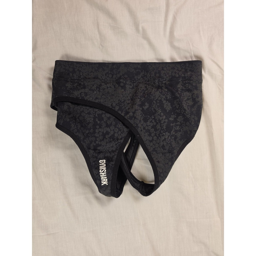 Gymshark Thong Panties Womens S Black Animal Print High Leg Stretch Knit Logo